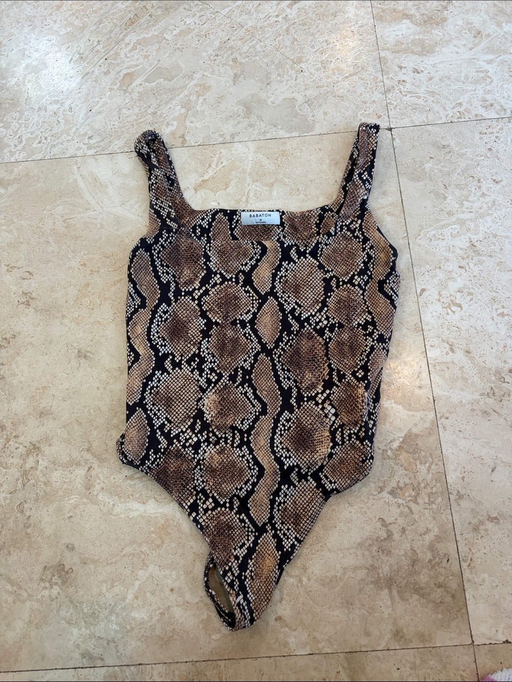 Babaton Brown and Black Snake-Print One-Piece Bodysuit